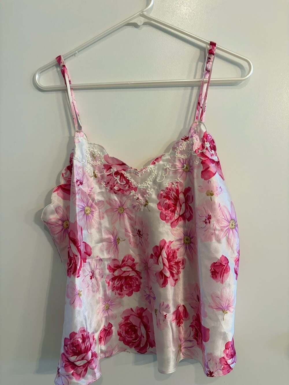 Lord & Taylor Size XL Pink Floral Satin Camisole Top
